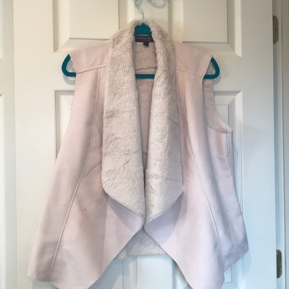 Pale pink suede vest /cream color soft faux fur